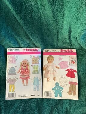 Simplicity Doll Clothes Sewing Patterns 2296 & 1708 - Vintage